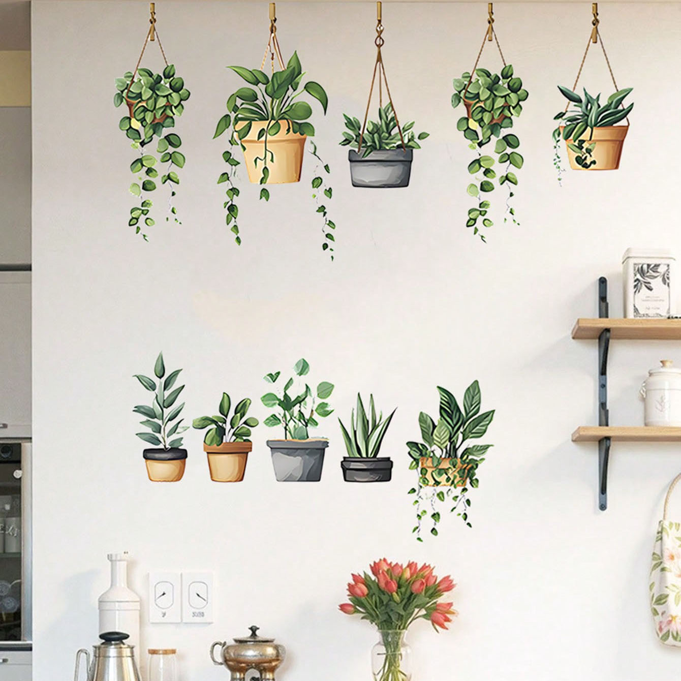 Badminton Live - Hanging Green Potted Plant Wall Stickers